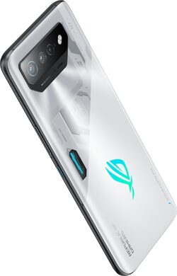 Asus ROG Phone 7 hvid bagside højre side top skæv
