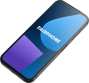 Fairphone 5 zwart voorkant rechterzijkant onderkant schuin