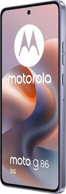 Moto rola Moto G86 5G lilla foran høyre side