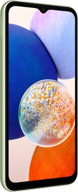 Samsung Galaxy A14 5G grønn foran venstre side